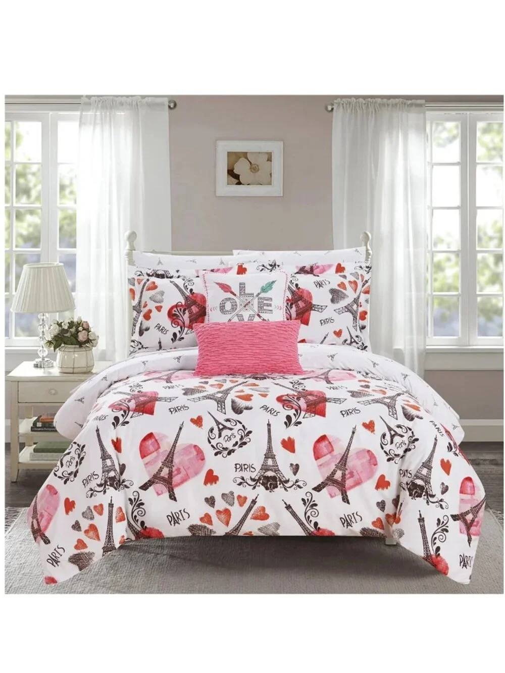 Chic Home Le Marias 7-Piece Bed in a Bag Comforter Set, Twin, Paris Multicolor